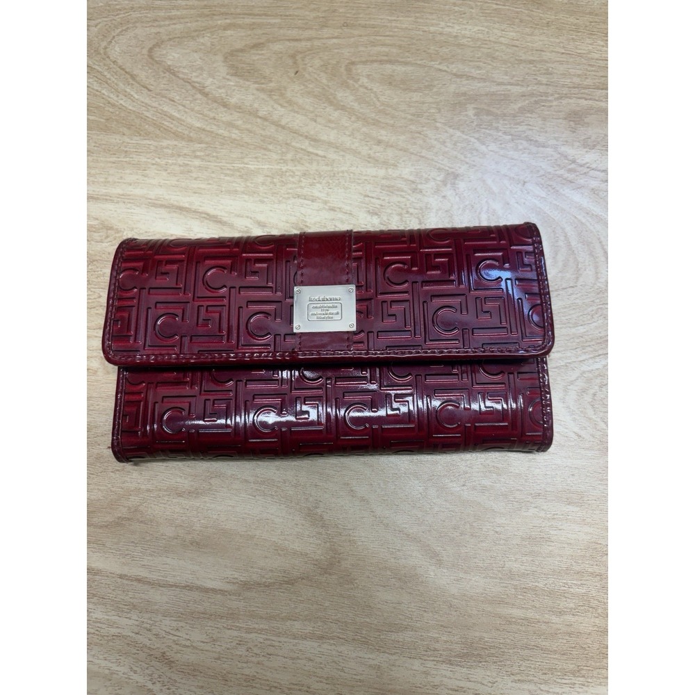 Liz Claiborne Red Embossed Checkbook Wallet Organizer Snap Closure Women's